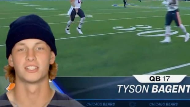 Tyson Bagent is introduced on Sunday Night Football.